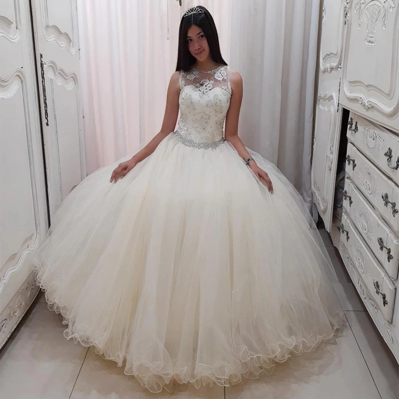 

ANGELSBRIDEP бальное платье цвета слоновой кости, платья для Quinceanera для 15 вечеривечерние, официальное платье с аппликацией и бисером, тюль, принцесса на день рождения, Лидер продаж