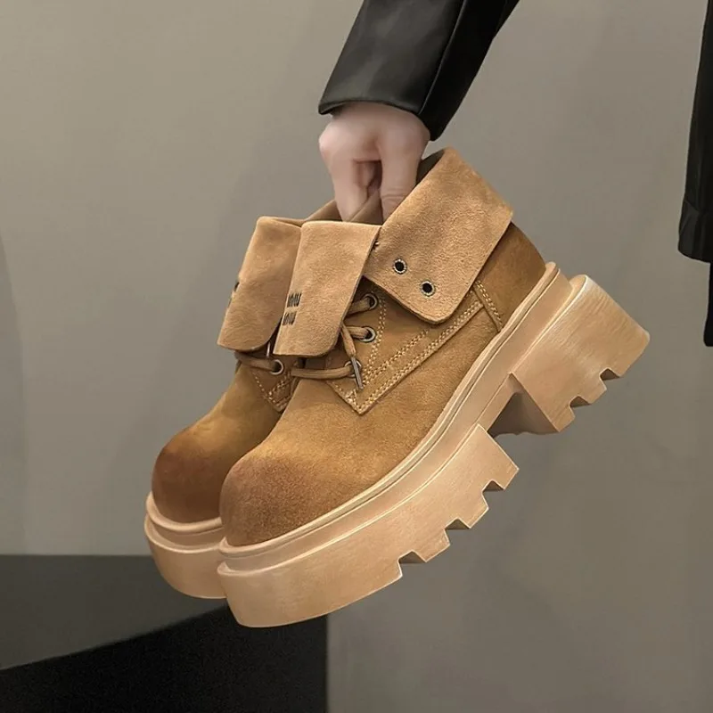 Женские замшевые ботильоны на платформе походные ботинки из натуральной кожи в