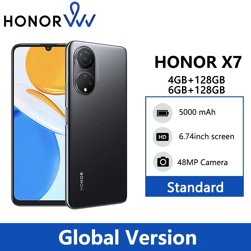 

Смартфон глобальная версия Honor X7, Android 11, 90 Гц, 6,74 дюйма, Full View, 48 МП, четыре задних камеры, 22,5 Вт, Supercharge, 5000 мАч