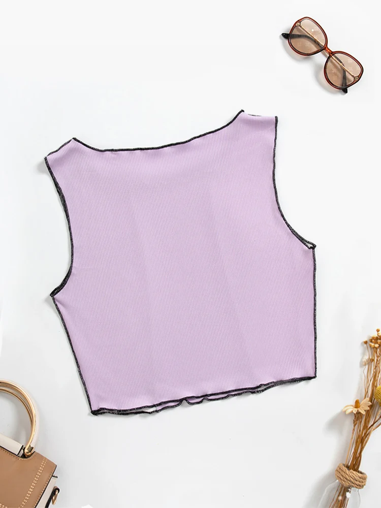 Женский укороченный жилет в полоску с графическим принтом и рюшами летняя майка