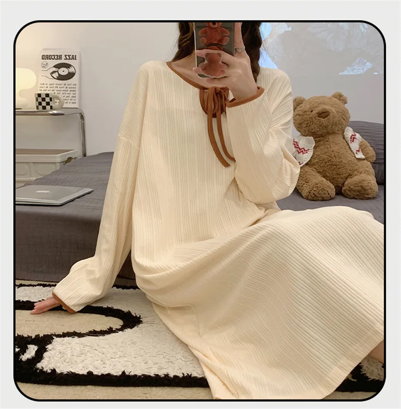 Yasuk Summer Fashion Women's Casual Lovely Long Nightdress Nightgown Pajamas Set Short Sleeves Bow Simple Soft