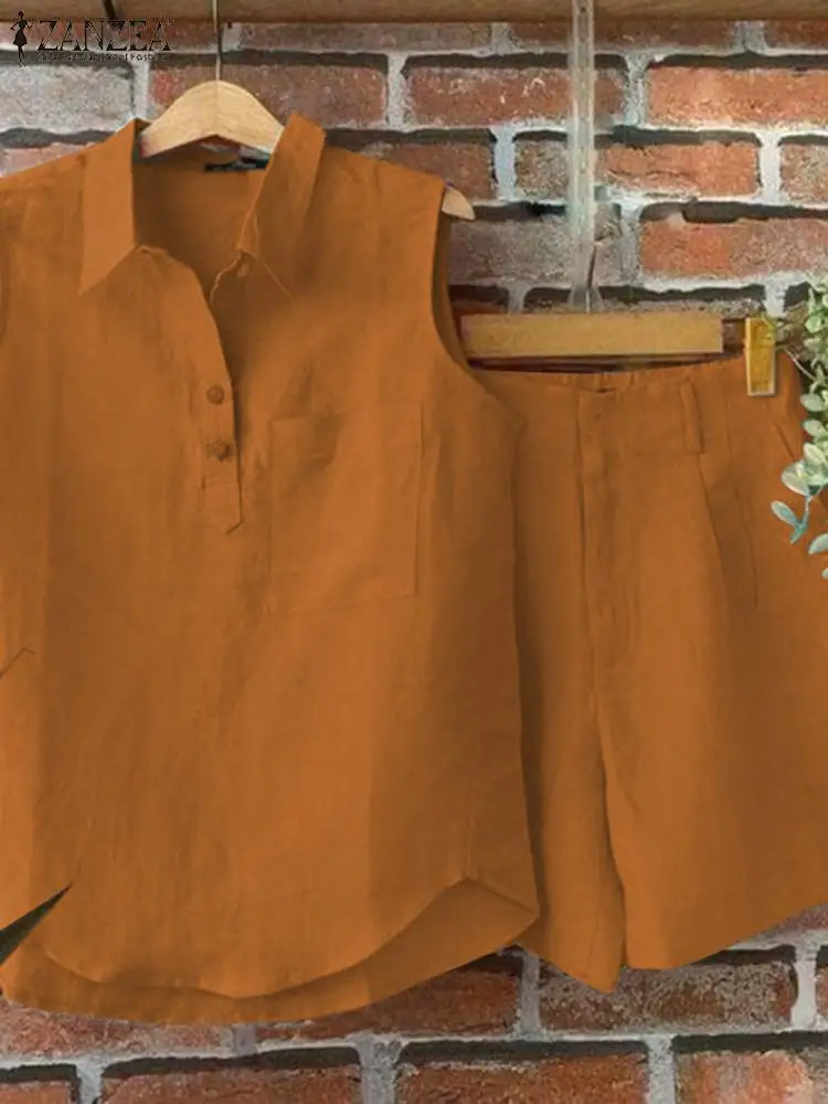 Zanzea Женский Винтажный Однотонный Хлопковый Комплект Спортивной Одежды Топ Без