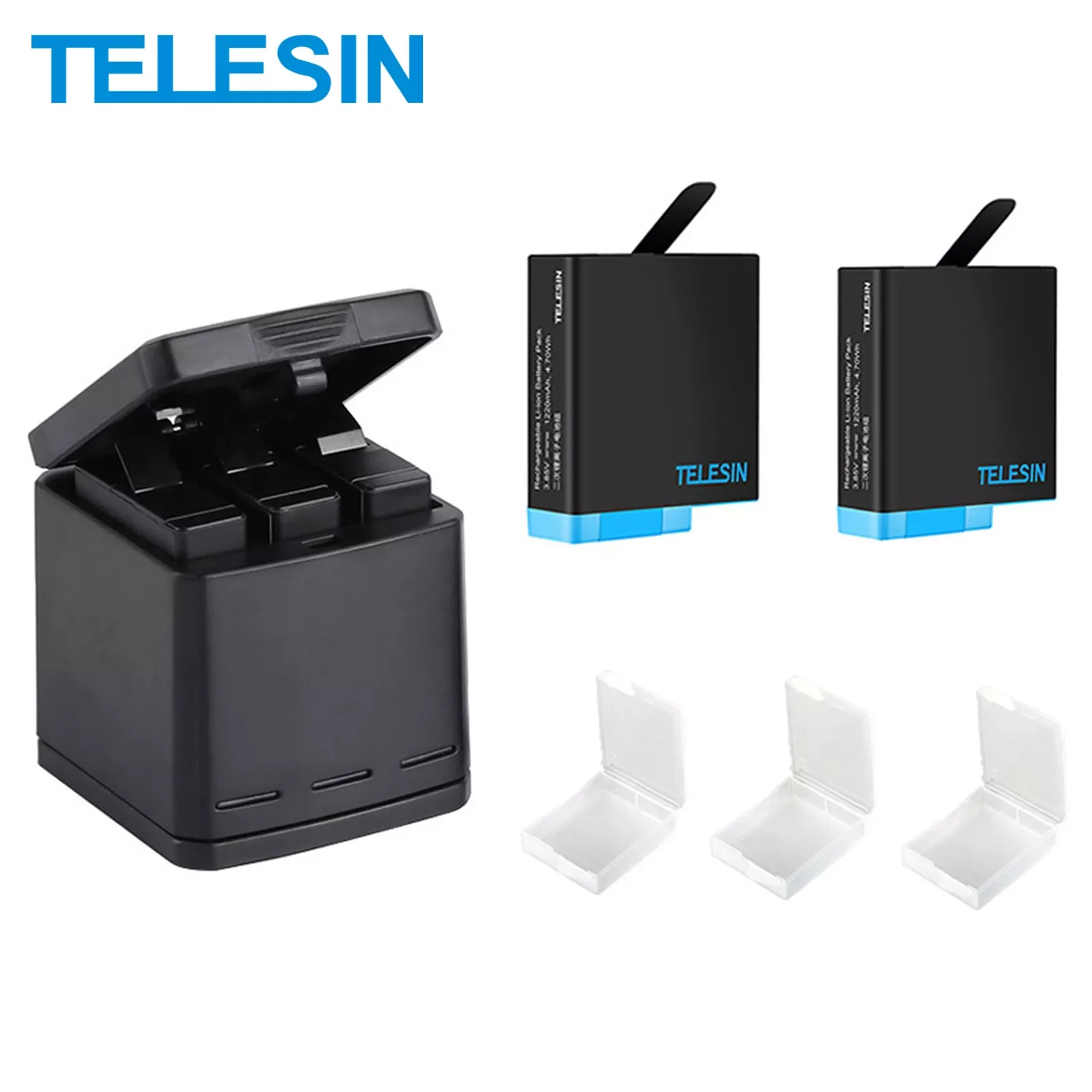 

Зарядное устройство TELESIN, 1220 мАч, 3 слота, со светодиодсветильник кой