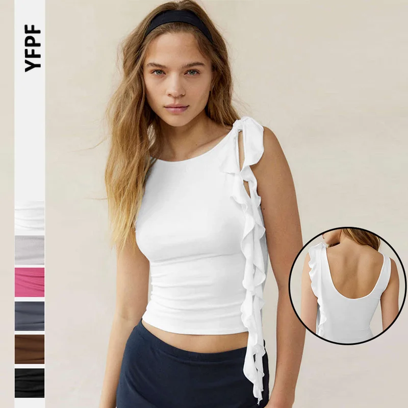 

Summer Sleeveless Tassel Fashion T-shirt Woman Simple O-Neck Basic Tops 2023 New Sexy Slim White Ladies Streetwear Solid Tees