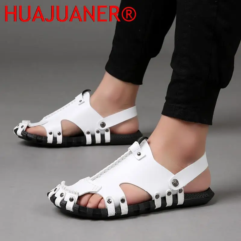 

Handmade Fashion Men Sandals Solid Outdoor Beach Shoes Male Summer Comfort Lightweight Breathable Non-slip Man Casual Sandals