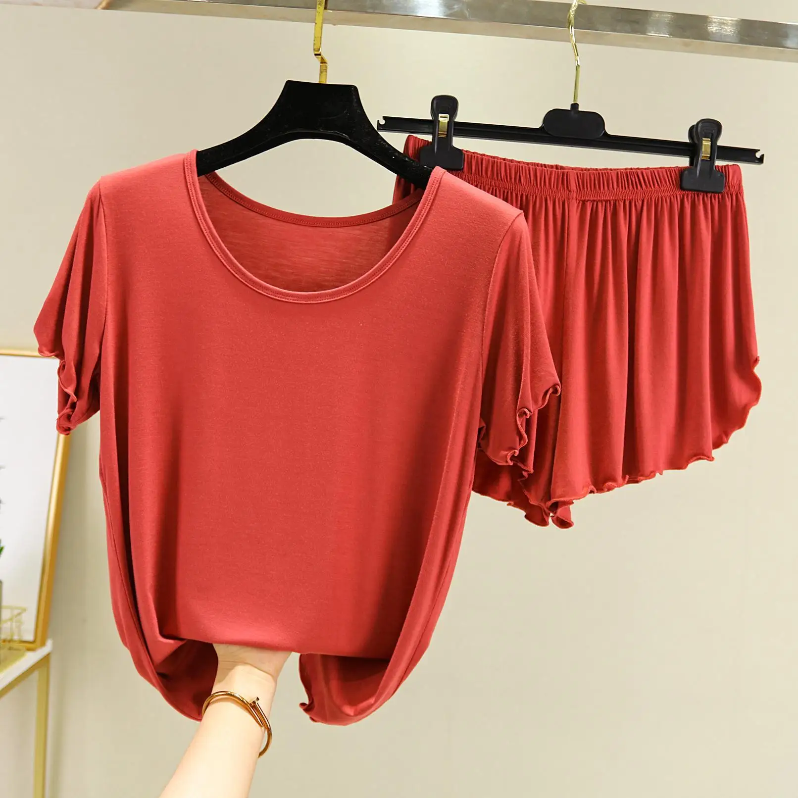 Women's T-shirt Modal Short Sleeve Tshirt Summer Loose Pajamas Set Casual Thin Two-piece Set Tops+Shorts Nightwear