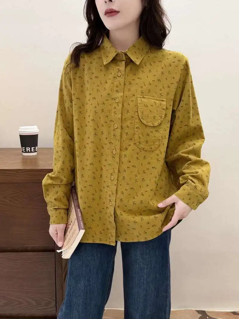 Осенняя одежда 2024 женские утепленные блузки в японском стиле с принтом топы