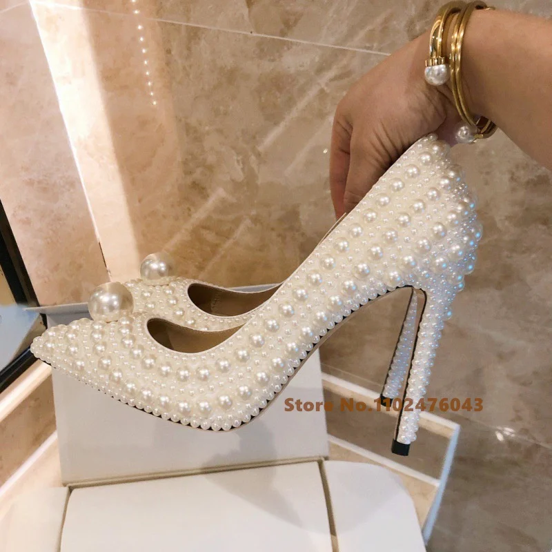

Туфли-лодочки женские с перламутровым украшением, заостренный носок, высокий каблук, без застежки, пикантная Свадебная обувь, классические туфли на тонком высоком каблуке