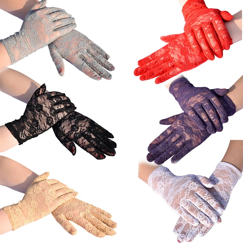 

Floral Thin Wedding Gloves Party Formal Sunscreen Gloves Solid Color Full Fingers Mittens Soft Female Sexy Lace Driving Gloves