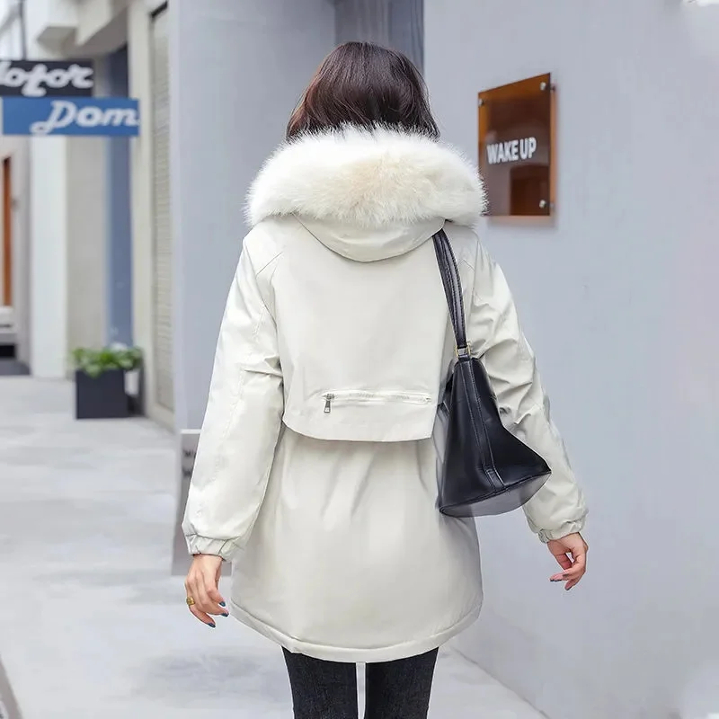 2022 New Winter Women Jackets Parka Warm Fur Lining Hooded Coats Long Thickn Parkas Large Fur Collar Jacket Winter Clothes