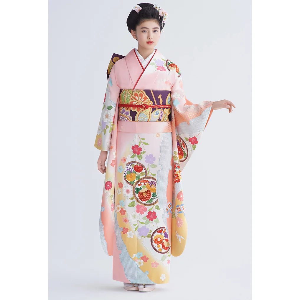 Geisha Kimono Robe Vintage Japanese Traditional Kimono Yukata With Obi Women Festival Stage Dress Elegant Cosplay Prom Costume