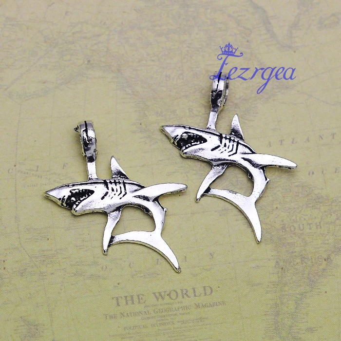 10 шт./лот-33x38 мм антикварные посеребренные подвески в виде рыбок акулы, морские животные, подвески «сделай сам», аксессуары для изготовления ювелирных изделий