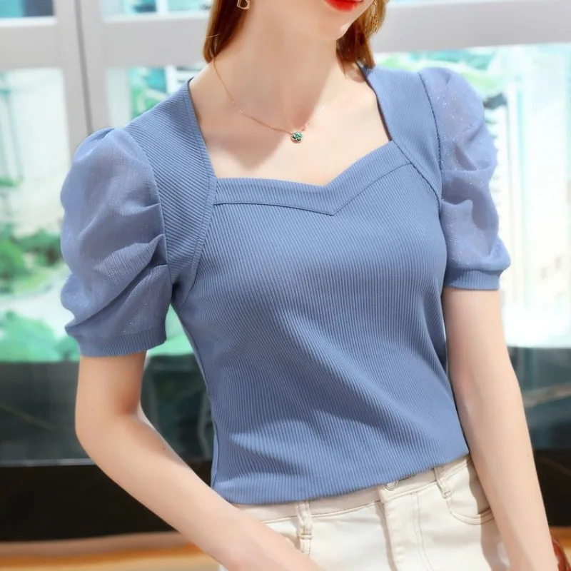 Футболка женская с квадратным вырезом Модный мягкий простой Универсальный