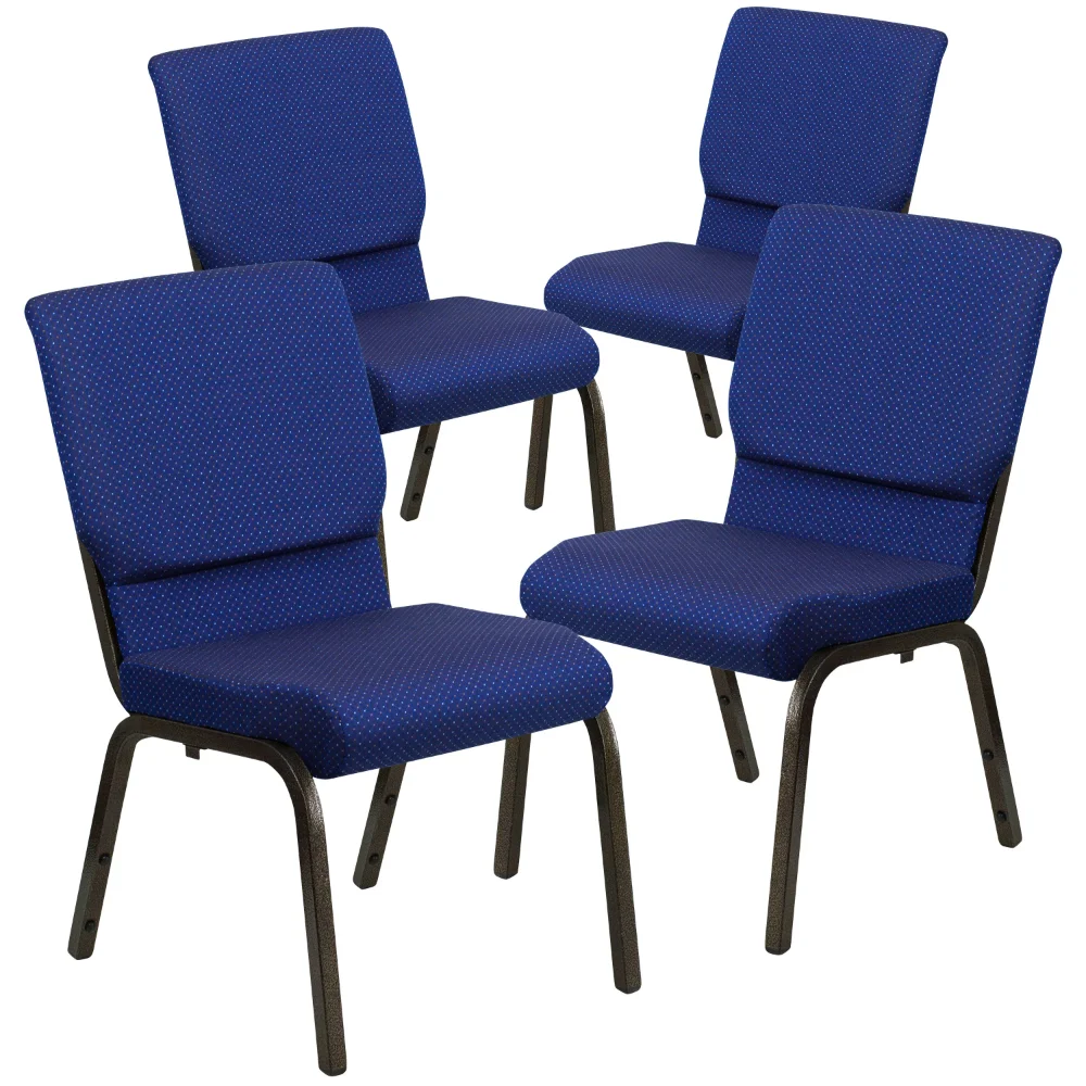 

Flash Furniture 4 Pack HERCULES Series 18.5''W Stacking Church Chair in Navy Blue Patterned Fabric - Gold Vein Frame