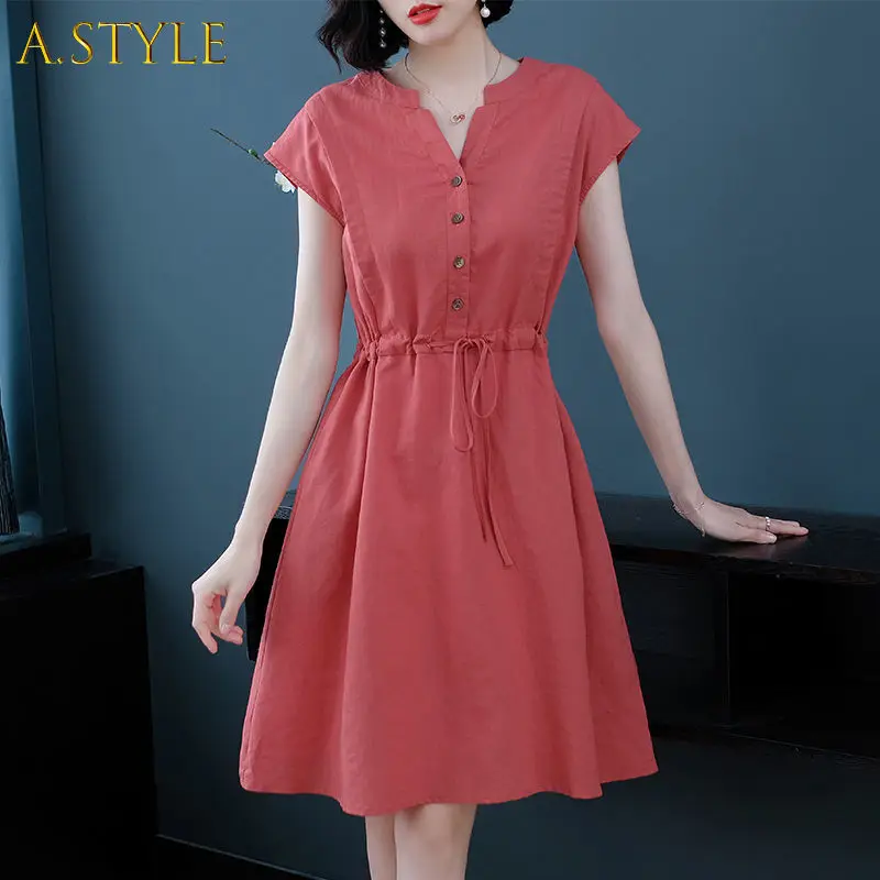 

Женское винтажное платье с коротким рукавом, элегантное однотонное платье свободного покроя в стиле ретро, на лето