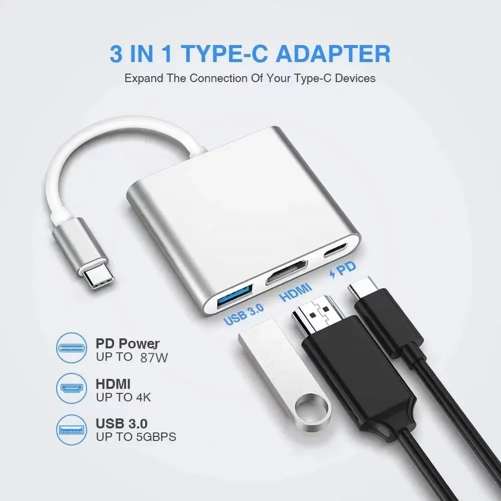 3 в 1 Usb-C USB-концентратор папа-мама HDMI-совместимый адаптер для зарядки 4k Usb 3.1 Type-C к 3.0