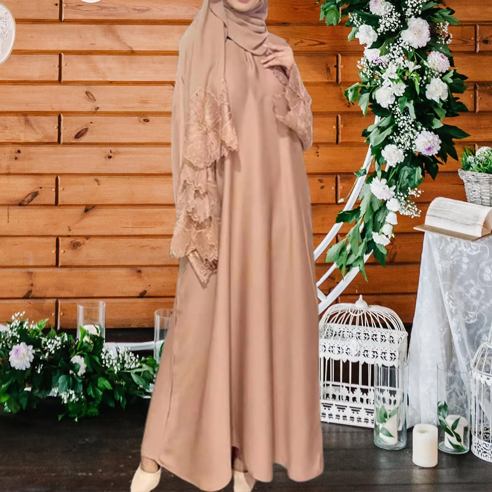 Мусульманский халат для женщин средней длины флисовый с длинными рукавами