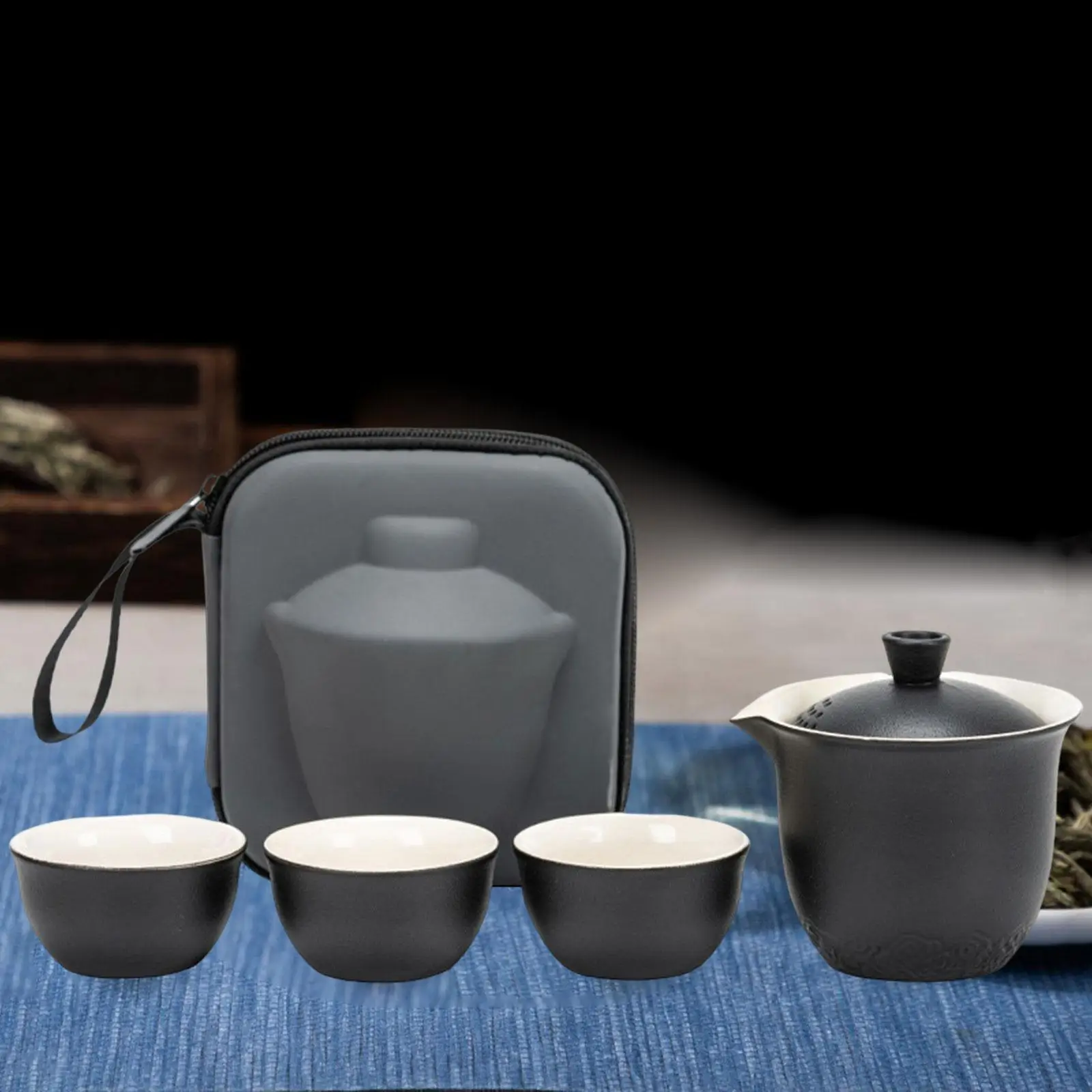 

Китайский портативный чайный набор, современный фарфоровый термостойкий Удобный прочный с 3 чашками, чайник кунг-фу для чайного дома