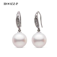 hoozz p natural cultured pearl earrings 2022 trend new large eardrop 9 10mm perfect round aaaa quality silver plated gold zircon