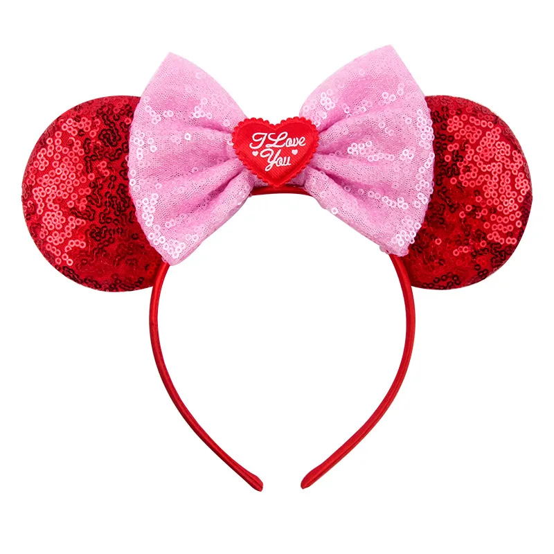 

Shiny Mouse Ears Headband Glitter Sequins 5" Hair Bow Hairband Christmas Headwear Princess Party Festival Accessories For Girls