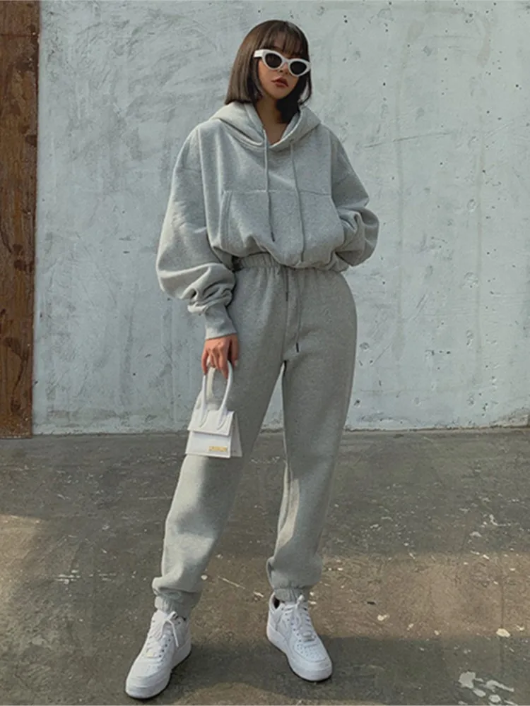 

Women High Quality Autumn Winter Tracksuits Female Fleece Trousers Suit Hooded Sweatshirts & Pants Casual Sportswear