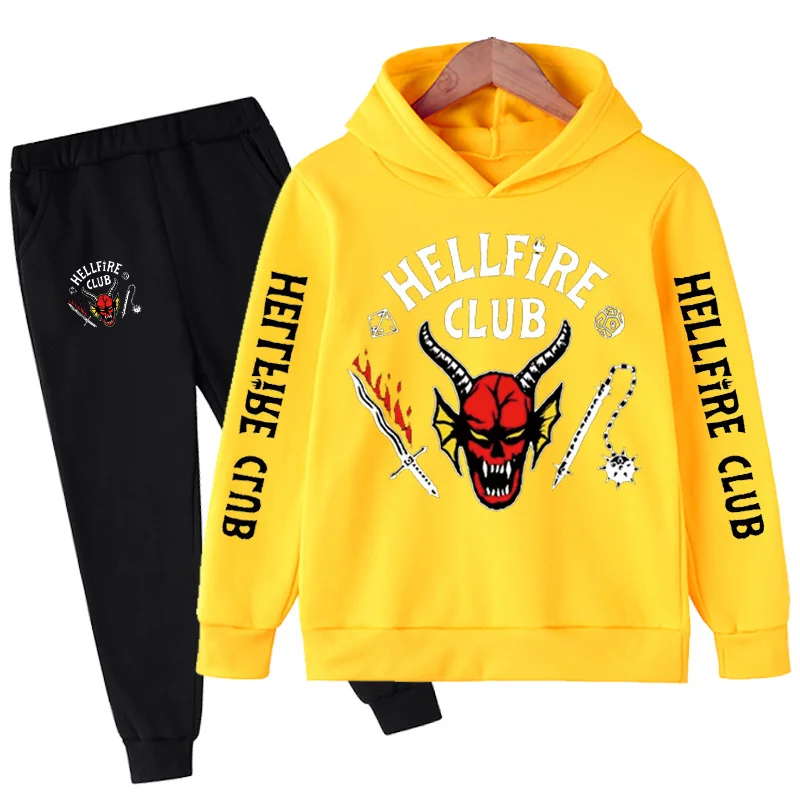 Autumn Spring Unisex Casaul Stranger Things 4 Hellfire Club 2Pcs Hoodie Tracksuit For 4-14Y Boys And Girls Kids Daily Clothes