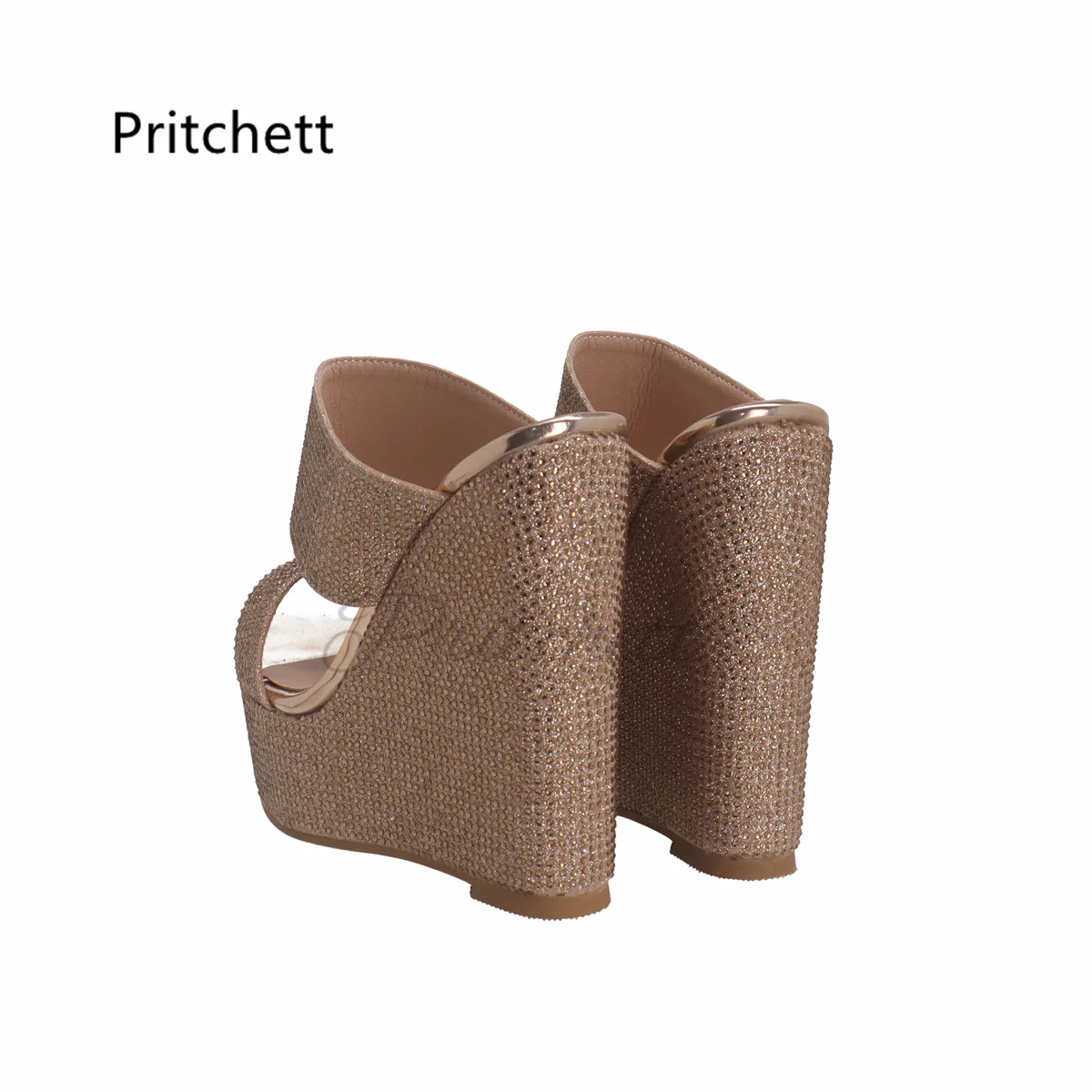 Double Strap Rhinestone Wedge Slippers for Women Bling Bling Platform Round Toe Summer Shoes Luxurious Design Women Sandals