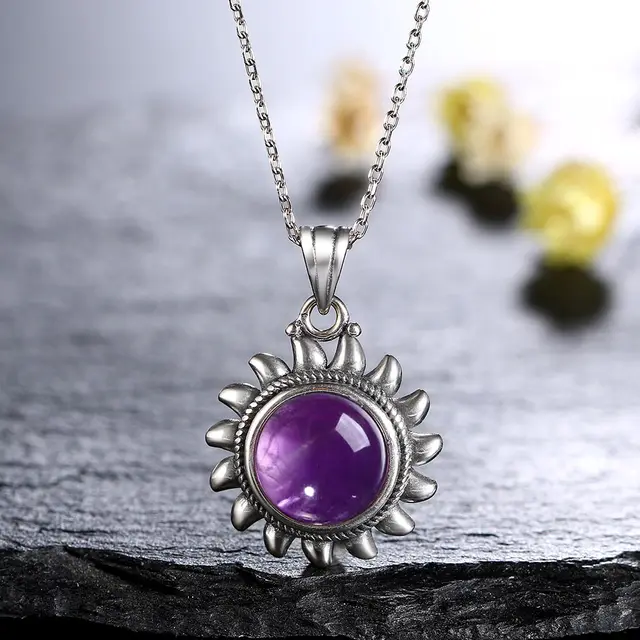 Nasiya Natural Amethyst Necklace Sterling S925 Silver Vintage Type Natural Gemstone Chorm Necklace for Women Gift 3