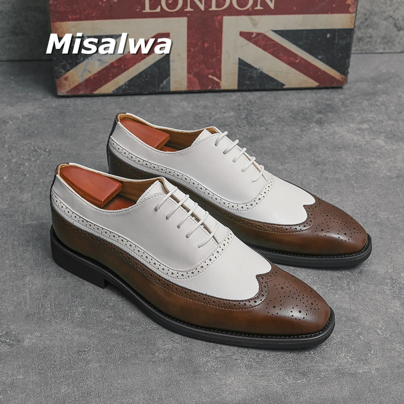 

Misalwa British Men Dress Shoes Oxford Men Wedding Suit Shoes Slip-on Party Casual Carved Brogue Shoes Elegant Plus Size 38-46