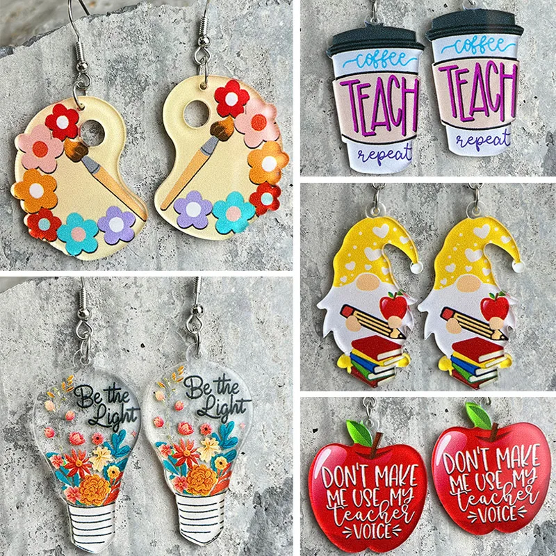 Новые и креативные акриловые серьги в форме кофе, карандаш для девушек, художественные индивидуальные очаровательные украшения, подарок на День учителя