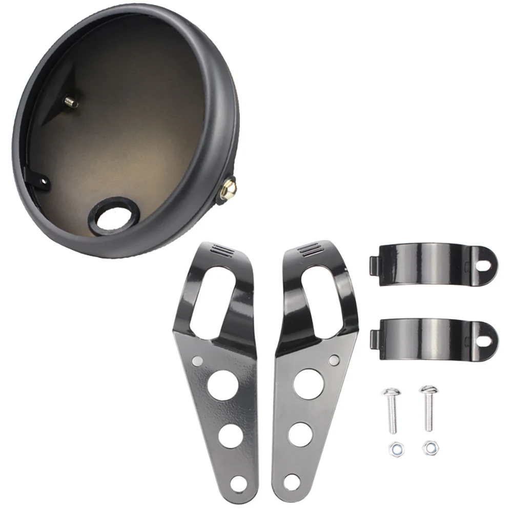 

Motorcycle Matte Black Headlight 7-Inch Retro LED Headlight Rear Housing Metal Protective Shell With Mounting Bracket For Harley