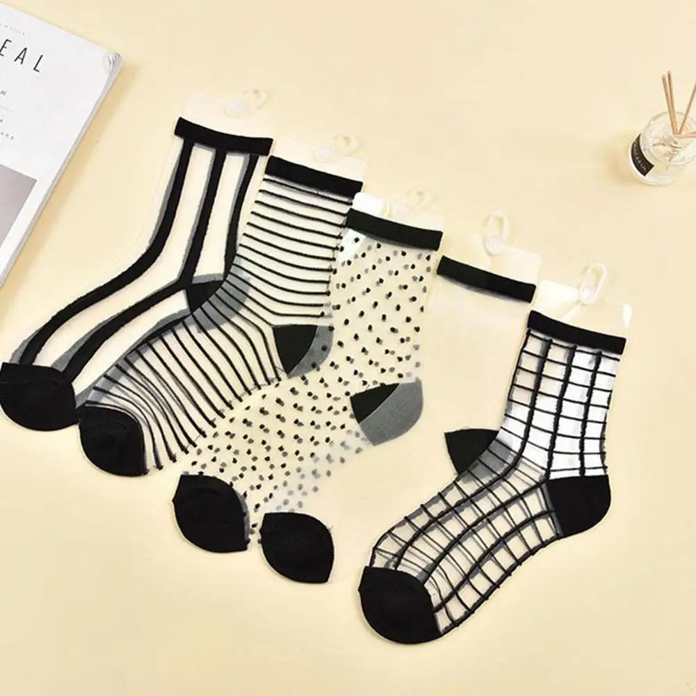 

Sexy Lace Mesh Fishnet Transparent Women's Socks Summer Socks Crew Vintage Short Ultra-thin Socks Harajuku Breathable Stree G5r8