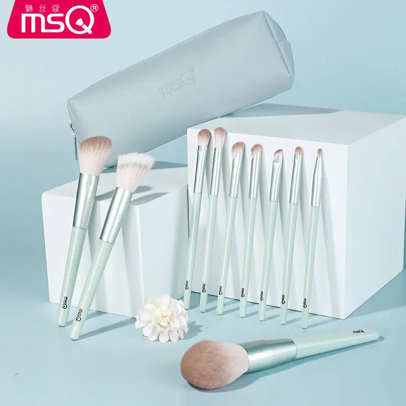 Фото Набор кистей для макияжа MSQ/Meisikou из 10 предметов, цвет Cloud Green, для начинающих, полный комплект для лица: для теней, румян, консилера, хайлайтера для носа №4