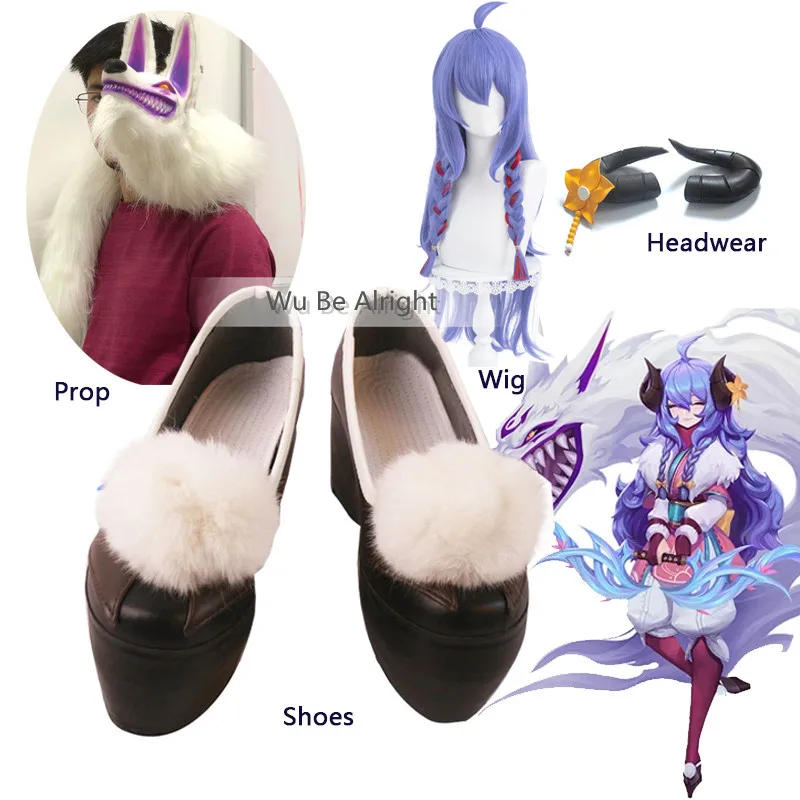 

Парик для косплея из игры «Spirit Blossom kinжелд», свободные прямые волнистые фиолетовые плетеные волосы, туфли на высоком каблуке