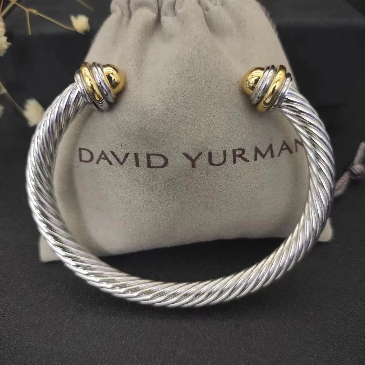David Yurman 7MM Round Head Color Separation Bracelet Buckle in Sterling Silver with 18K Rose Gold PLATED