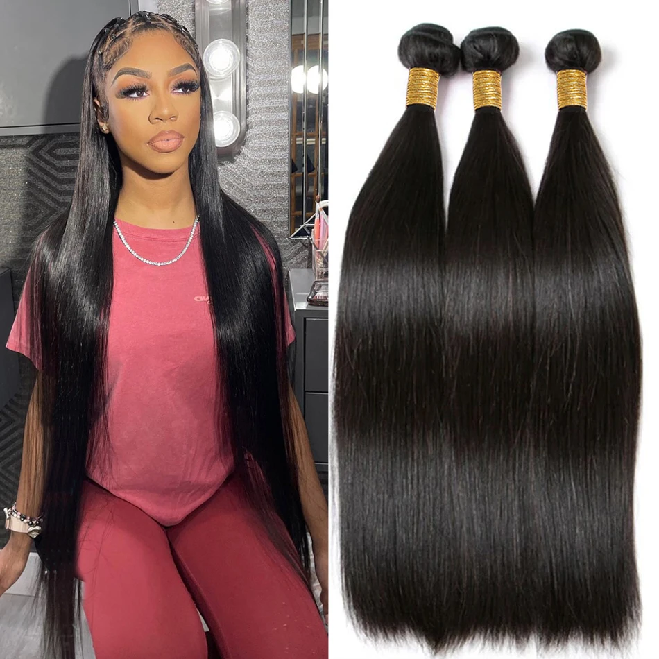 

30 32 Inch Human Hair Bundles Brazilian Hair Weave Bundles Straight Human Hair Bundles Remy Human Hair Extensions For Women