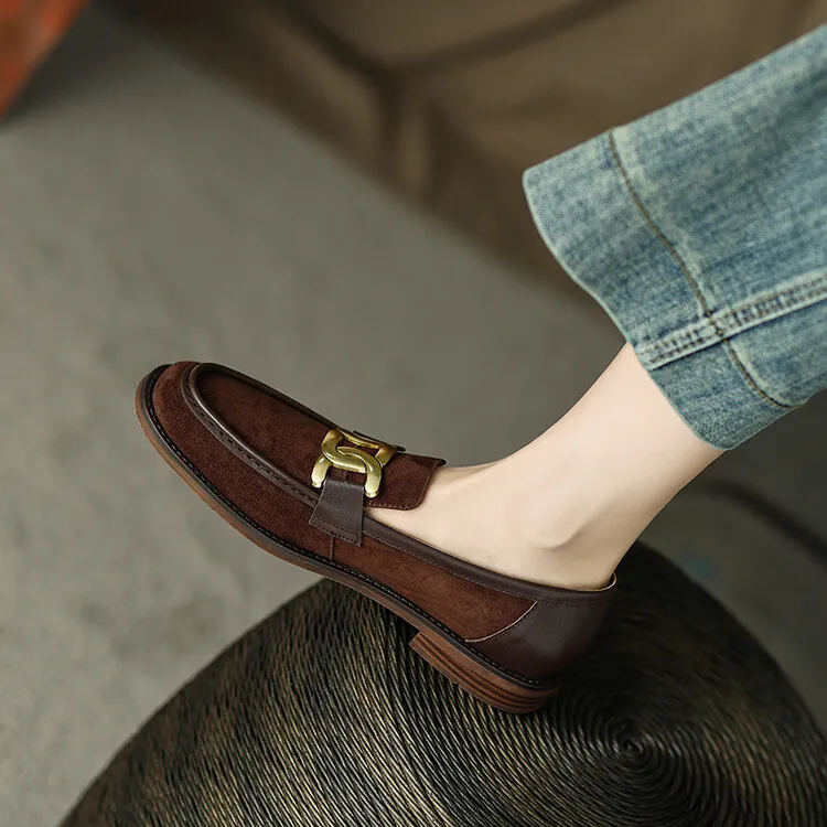 

EAGSITY Cow leather British style penny loafer women shoes slip on mule casual leather shoes footwear office lady shoes