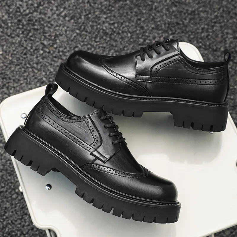 Мужские модные свадебные ботинки на платформе со шнуровкой Оригинальные Кожаные