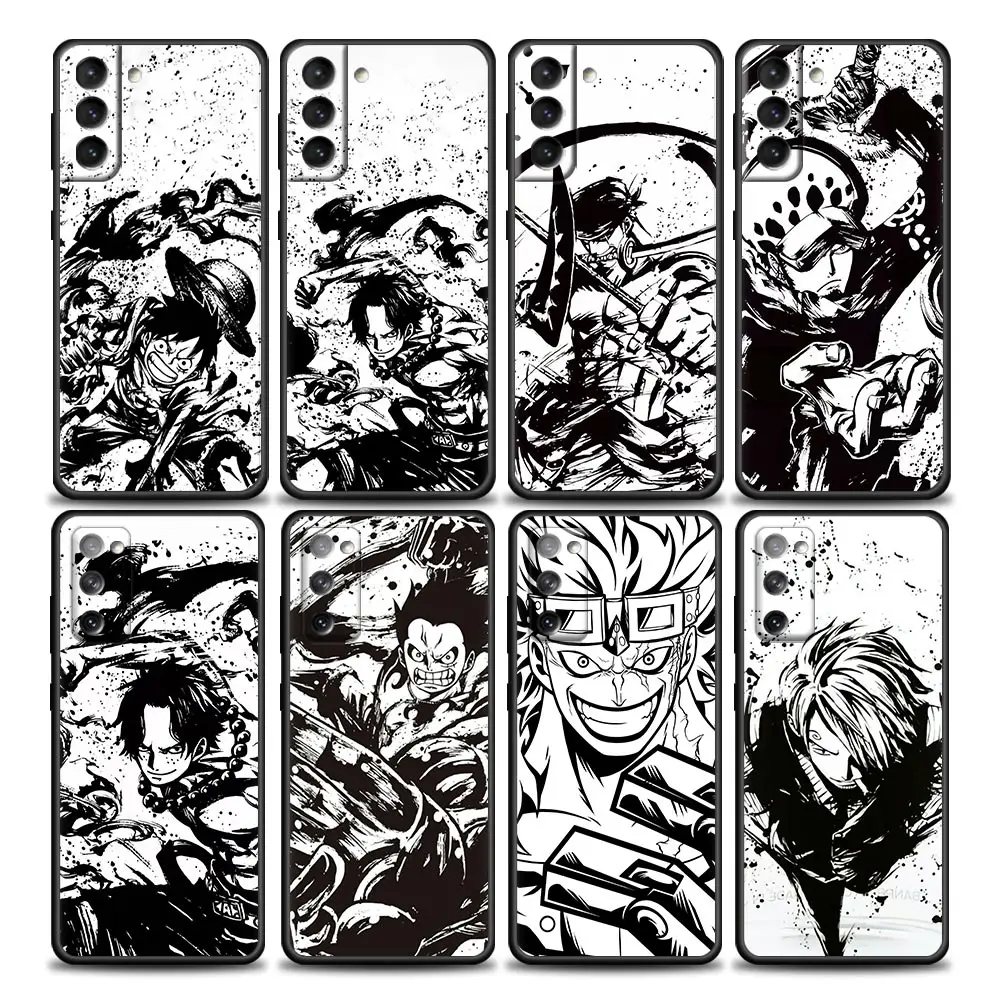 

One Piece Drawings Black White Anime Case For Samsung Galaxy S21 S20 FE S22 Ultra S10 S9 S8 Plus Lite 5G Phone Coque Cover Funda
