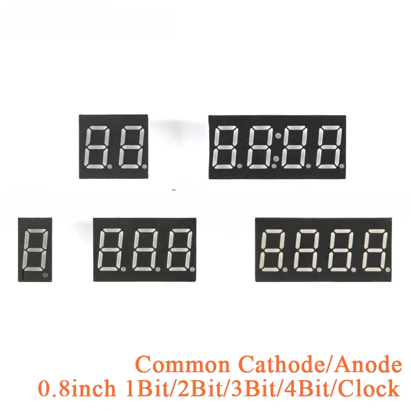 

2pcs 0.8inch LED Display 7 Segment 1 Bit/2 Bit/3 Bit/4 Bit Clock Digit Digital Tube Red Common Cathode / Anode Digital 0.8 inch