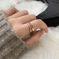 double layer diamond open ring woman plain ring fashion light luxury exquisite adjustable index finger pair ring party jewelry