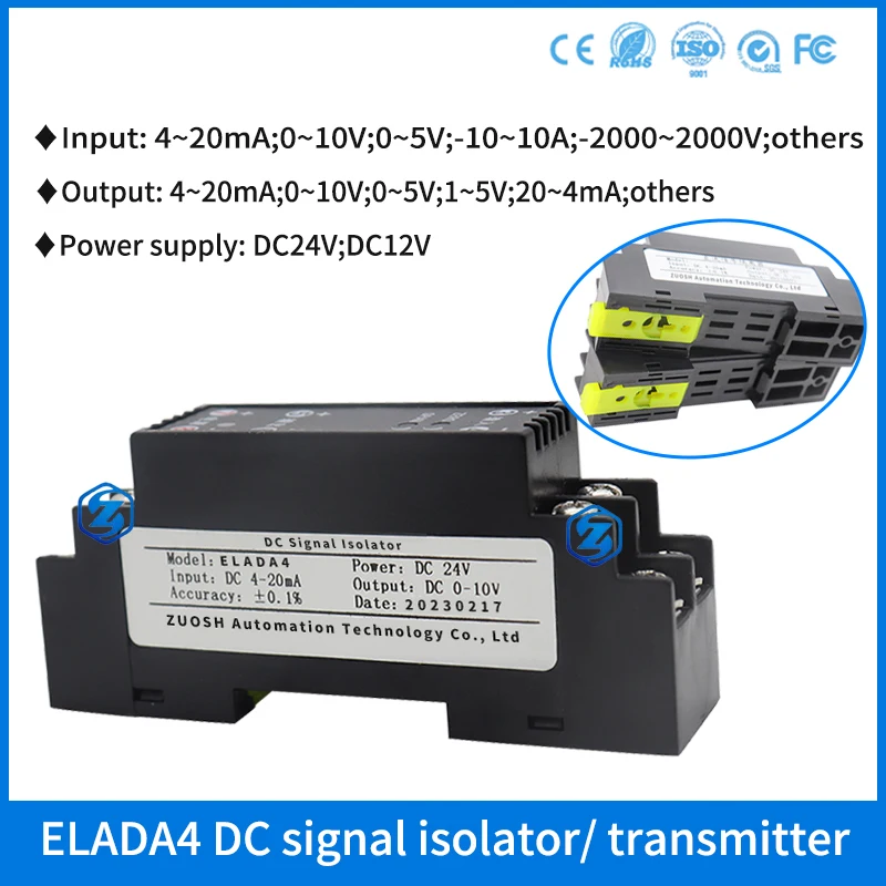 

Factory Price 35mm DIN Rail DC Signal Isolated Transmitter 2000V Voltage Current Transducer DC Signal Isolator Converter Module