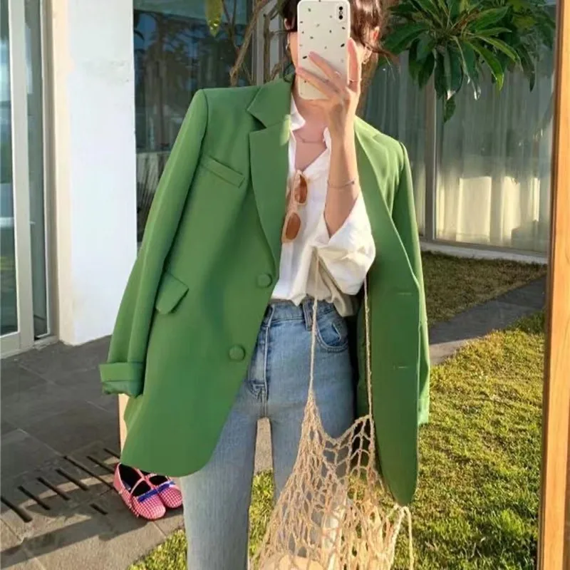 

Spring New Design Womens Blazers Long Sleeve Single Breasted Notched Ladies Office Black Blazer Green Pink Jackets