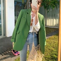 spring new design womens blazers long sleeve single breasted notched ladies office black blazer green pink jackets