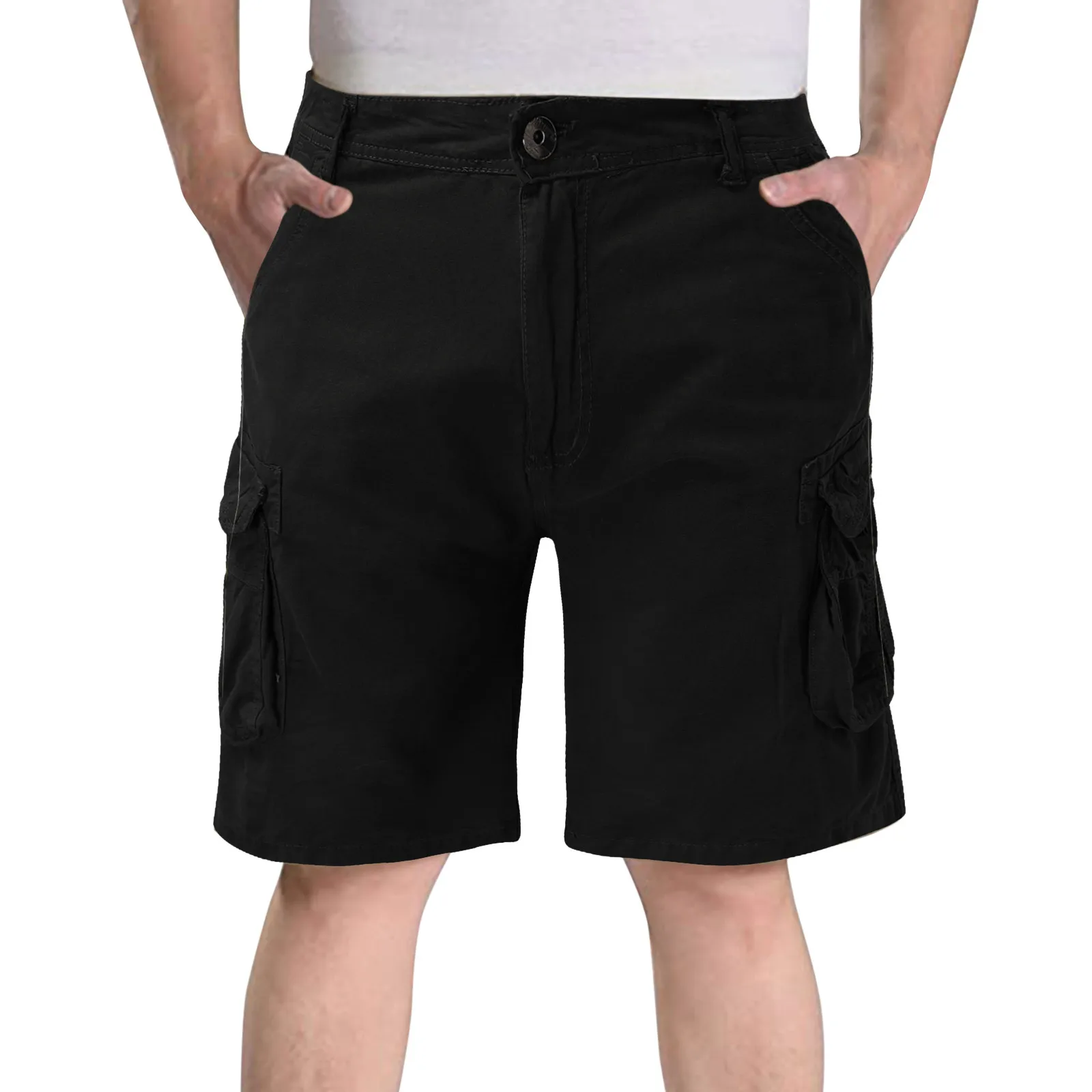 

Men's Summer Solid Color Casual Straight Shorts Button Pocket Cargo Pants Male Street Style Casual Shorts Streetwear Outfits