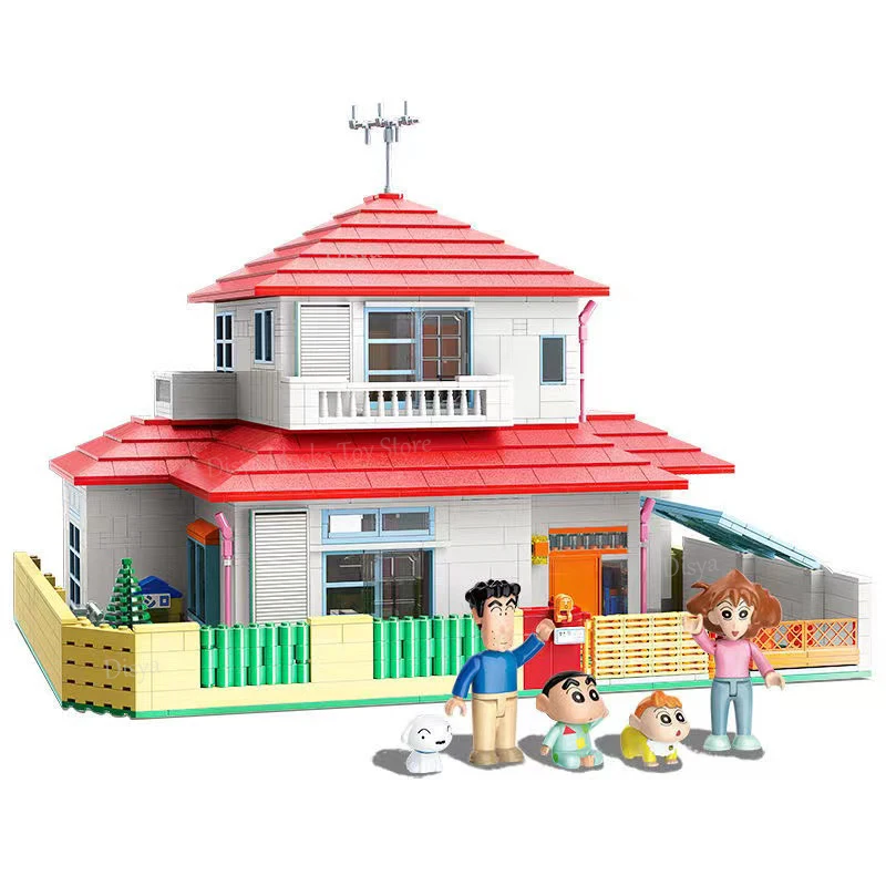 NEW Crayon Shin-chan's home Bricks Figure Toy Cute Shined Chans PVC Models Building Blocks Cartoon Anime Kid DIY Bus Gifts Toys