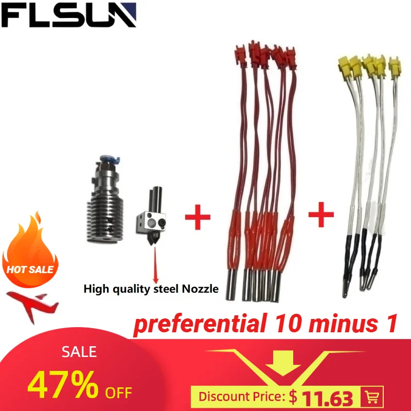 

FLSUN Q5 3D printer accessories for Q5 stainless steel/high-quality steel/brass nozzle set/heating rod*5 thermistor*5