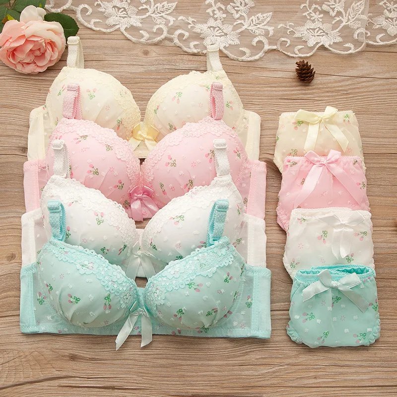 

Teen Underwear Puberty Cute Bra Girls Teen Underwear Soft Bra Set Wireless Lace Floral Puberty Girl Fitness Bra Underpants Suit