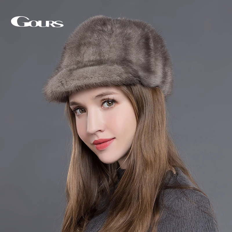

GOURS Winter Real Fur Hats Women High Quality Black Natural Mink Fur Hats Luxurious Ladies Visors Fashion Caps Warm New GLH001