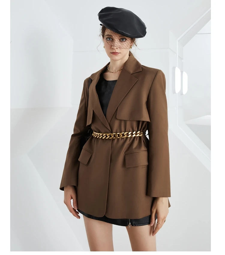 

Весна-Осень 2023, шикарные женские блейзеры в английском стиле высокого качества с китайским поясом, куртки, пальто B639